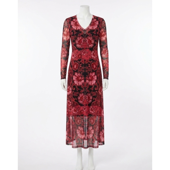 JOHNNY WAS Dresses & Skirts - NEW JOHNNY WAS women's mesh v neck maxi dress in red
